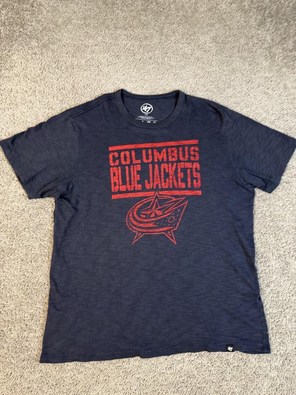Columbus Blue Jackets Shirt Mens L Black NHL Hockey Front Logo Graphic '47